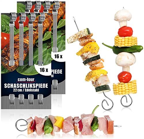 com-four ® 32x spiedini per kebab in acciaio inossidabile spiedini di carne lunghi 22 cm spiedini di verdure premium in un set (22 cm 32 pezzi)