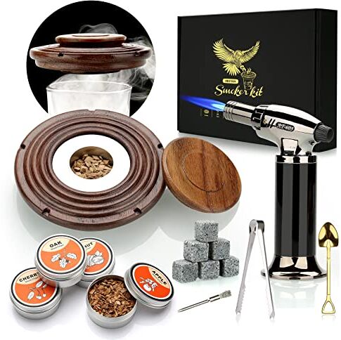 TMEOIIPY Kit per affumicatore per cocktail con torcia, set per fumatori con 4 trucioli di legno, regalo per la festa del papà, kit per bevande per fumatori whisky, accessori per bevande, bourbon Beech