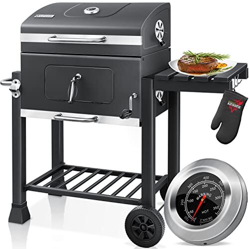 KESSER ® Barbecue con Carrello XL Barbecue a carbonella con Coperchio, Ruote, Manico in Acciaio Inox, griglia e termometro a carbonella,Grande Barbecue a carbonella Barbecue da Campeggio