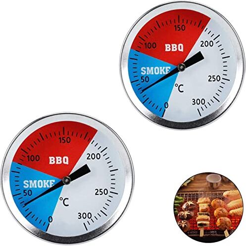 Guador BBQ Grill Indicatore di temperatura 2 pezzi Indicatore di temperatura per barbecue all'aperto Termometro per affumicatore in acciaio inossidabile Fino a 300 ° C per tutte le griglie