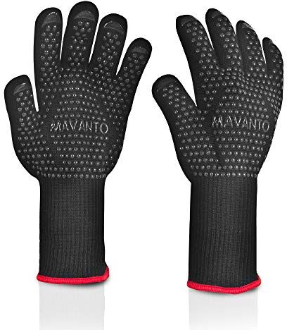 MAVANTO ® Guanti Barbecue Professionali Extra-Lunghi Resistente al Calore a 500 Gradi Perfetti per Grill & Forno Guanti da Forno (L/XL, Nero)