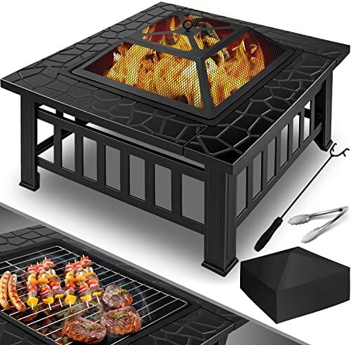 KESSER ® Braciere con Grill Ø 62, Braciere Multifunzionale per Riscaldamento/Grill per Barbecue, Attizzatoio e griglia per Il Carbone, braciere da Giardino, braciere in Metallo, Nero