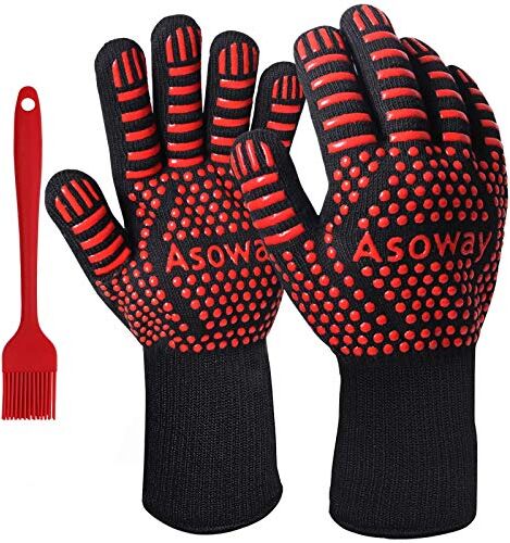 Asoway Guanti per barbecue, guanti estremamente resistenti al calore per forno, cucinando,grigliate, cottura al forno, guanti da cucina per barbecue con dita, silicone resistente 1472*F/800*C resistenza