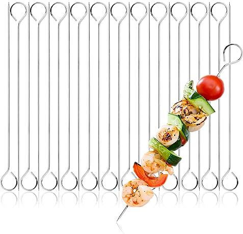 com-four ® 24x Spiedini in acciaio inossidabile spiedini di carne lunghi 24 cm spiedini da barbecue per carne, pesce e verdure (24 pezzi 24 cm)