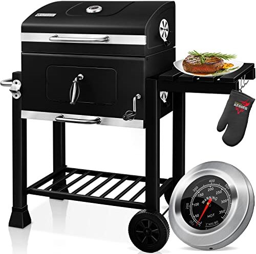 KESSER ® Barbecue con Carrello XL Barbecue a carbonella con Coperchio, Ruote, Manico in Acciaio Inox, griglia e termometro a carbonella,Grande Barbecue a carbonella Barbecue da Campeggio