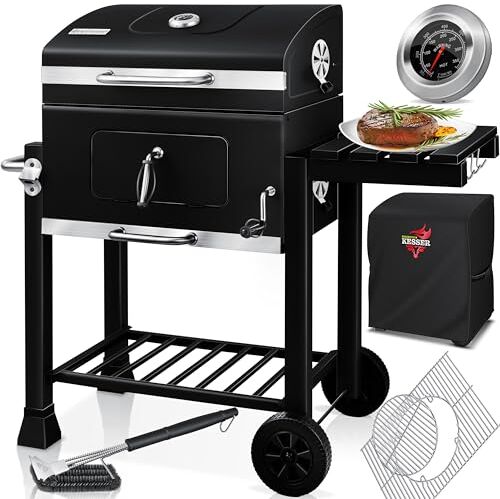 KESSER ® Barbecue con Carrello XL Barbecue a carbonella con Coperchio, Ruote, Manico in Acciaio Inox, griglia e termometro a carbonella,Grande Barbecue a carbonella Barbecue da Campeggio