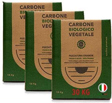 Classe Carbone Biologico Vegetale di Legna di Leccio Italiano 30 kg   Carbonella/Carbone, Grill, Grigliata InstaGrill o Barbecue da Tavolo Senza Fumo, Nero