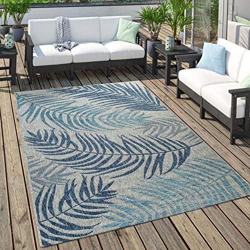 Paco Home Tappeto per esterni, per la terrazza e il balcone, con palme, in diversi colori, Dimensione:160x220 cm, Colore:Blu