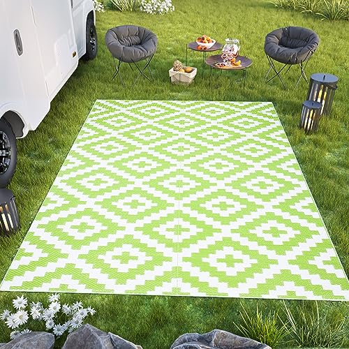 TAPISO Ibiza Tappeto Outdoor Impermeabile Pieghevole Plastica Lavabile Reversibile Resistente ai Raggi UV Verde Bianco Pic-nic Spiaggia Giardino Balcone Campeggio OEKO-TEX 150 x 240 cm