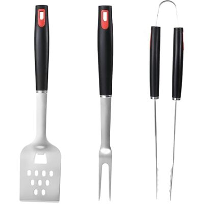 LITTLE BALANCE Set BBQ 3 utensili: pinze, forchetta, spatola, per giardino, esterno, casa, vacanze. Accessori per Barbecue, INOX/PP LITTLE BALANCE Set BBQ 3 utensili: pinze, forchetta, spatola, per giardino, esterno, casa, vacanze. Accessori per Barbecue, INOX/PP