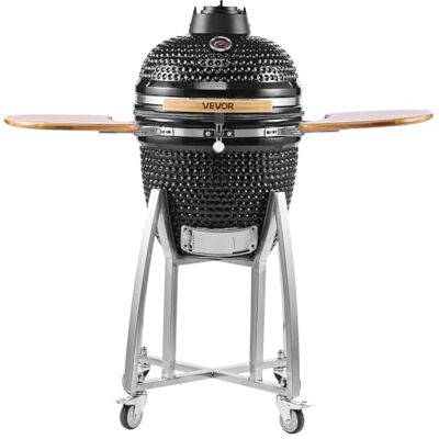 VEVOR Affumicatore a Carbone Rotonda Mobile da 45 cm, Affumicatore per Barbecue in Ceramica Griglia a Carbone Stile Kamado con 4 Ruote, Termometro Integrato, Ripiani Laterale per Esterno Giardino Nero VEVOR Affumicatore a Carbone Rotonda Mobile da 45 cm, Affumicatore per Barbecue in Ceramica Griglia a Carbone Stile Kamado con 4 Ruote, Termometro Integrato, Ripiani Laterale per Esterno Giardino Nero