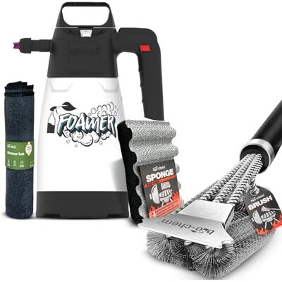 bio-chem Set di Accessori per la Pulizia del Barbecue, 4 Pezzi 1 spugna 1 spazzola 1 panno in microfibra 1 spruzzatore per schiuma Pulizia pratica di griglie e affumicatori bio-chem Set di Accessori per la Pulizia del Barbecue, 4 Pezzi 1 spugna 1 spazzola 1 panno in microfibra 1 spruzzatore per schiuma Pulizia pratica di griglie e affumicatori