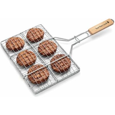 barbecook Hamburger Grill Cromo e Manico in Legno, attrezzo per Barbecue, 35x23cm barbecook Hamburger Grill Cromo e Manico in Legno, attrezzo per Barbecue, 35x23cm