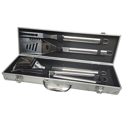 LITTLE BALANCE Baroud'Fire, Kit Barbecue 4 utensili: Pinza, Forchetta, Spatola, Spazzola, per il giardino, in campeggio, escursionismo, vacanze. Set barbecue con valigetta portatile, tutto INOX LITTLE BALANCE Baroud'Fire, Kit Barbecue 4 utensili: Pinza, Forchetta, Spatola, Spazzola, per il giardino, in campeggio, escursionismo, vacanze. Set barbecue con valigetta portatile, tutto INOX