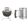 Weber Smokey Joe Premium Barbecue a Carbone, Maniglia per il trasporto, & Oslash; 37 cm, Smoke Grey (1126704) & 7447 Compact Rapidfire Chimney Starter