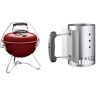 Weber Smokey Joe Premium Grill Kettle Antracite Rosso & 7447 Ciminiera per barbecue a carbone