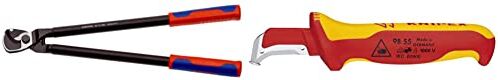 KNIPEX Cesoia per Cavi Rivestiti in Materiale Bicomponente 500 Mm 95 12 500 & Coltello Spelacavi con Pattino di Guida Impugnatura Isolante, in Materiale Bicomponente, Collaudato Vde 180 Mm 98 55