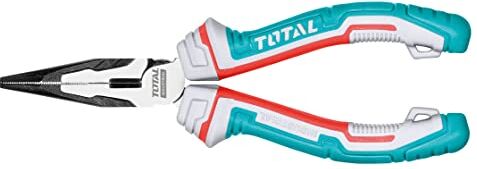 TOTAL Tools Pinza Bocca Piatta Rinforzata   180 mm   Ideale per Tenere, Piegare e Tagliare   Protezione Anticaduta   Realizzata in Cromo Vanadio   Manico in Fibra con 3 Materiali