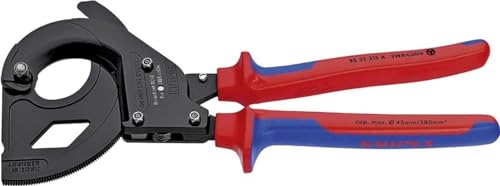 KNIPEX Cesoia a Cremagliera (Sistema a Cricchetto) per Cavo a Nastro D'Acciaio (Cavo Swa) Verniciata Nera, Rivestiti in Materiale Bicomponente 315 Mm