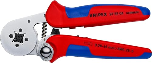 KNIPEX Pinza per Terminali a Bussola, con Regolazione Automatica per Crimpaggio Laterale Cromata, Rivestiti in Materiale Bicomponente 180 Mm