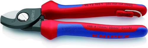 KNIPEX Cesoia per Cavi Brunita, Rivestiti in Materiale Bicomponente, con Anello di Fissaggio Incorporato per Agganciare Una Protezione Anticaduta 165 Mm