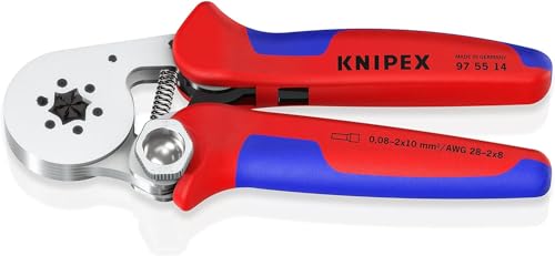 KNIPEX Pinza per Terminali a Bussola, con Regolazione Automatica per Crimpaggio Laterale Cromata, Rivestiti in Materiale Bicomponente 180 Mm (Confezione Self-Service/Blister)