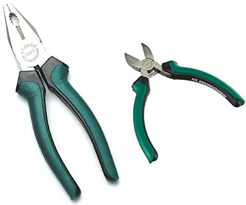 Brüder Mannesmann Mannesmann M10937 Pinza professionale combinata, 180 mm & M 1070-1 Tronchesi per elettronica, bollino di sicurezza controllata GS, colore: Verde/Nero/Naturale acciaio