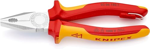 KNIPEX Pinza Universale Cromata, Isolante, Collaudati Vde; Incorporato per Agganciare Una Protezione Anticaduta 180 Mm