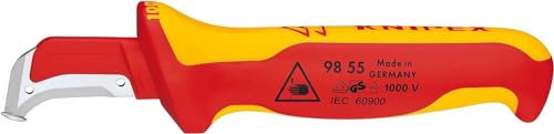 KNIPEX Coltello Spelacavi con Pattino di Guida Impugnatura Isolante, in Materiale Bicomponente, Collaudato Vde 180 Mm