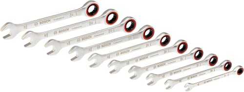 Bosch Set di Chiavi a Cricchetto da 10 Pezzi (Misure Incluse 8, 10, 12, 13, 14, 15, 16, 17, 18 e 19 Mm)