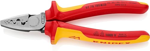 KNIPEX Pinza per Serrare Terminali a Bussola Isolati con Manici Rivestiti in Materiale Bicomponente, Collaudati Vde 180 Mm