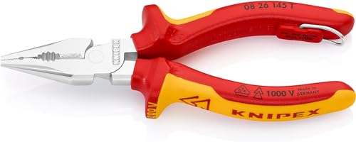 KNIPEX Pinza Universale con Testa a Punta Cromata, Isolante, Collaudati Vde; Incorporato per Agganciare Una Protezione Anticaduta 145 Mm (Confezione Self-Service/Blister)