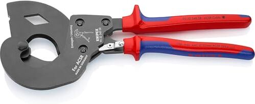 KNIPEX Cesoia per Troncare Fili Aerei Acsr (Sistema a Cricchetto) per Fili Aerei con Anima in Acciaio Brunita, Rivestiti in Materiale Bicomponente 340 Mm (Confezione Self-Service/Blister)