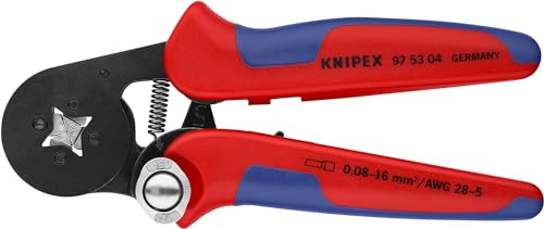 KNIPEX Pinza per Terminali a Bussola, con Regolazione Automatica per Crimpaggio Laterale Brunita, Rivestiti in Materiale Bicomponente 180 Mm (Confezione Self-Service/Blister)