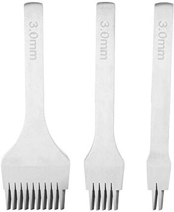 Fafeicy Pelle Diy Punzoni Strumenti, 3mm Punzoni Denti Cuciture Scalpello Tool, Set di Utensili per Punzonatura in Acciaio Bianco 2/5/10, Set di Scalpelli per Allacciatura per Artigianato in Pelle(3.0mm)