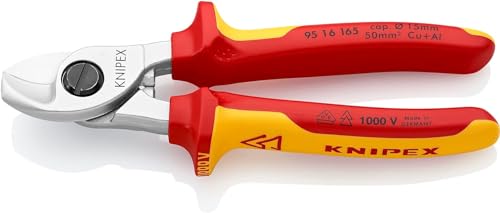 KNIPEX Cesoia per Cavi Cromata, Isolati con Manici Rivestiti in Materiale Bicomponente, Collaudati Vde 165 Mm