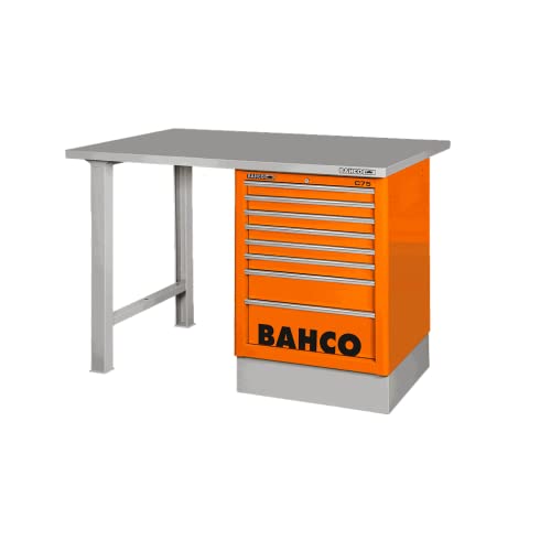 Bahco BANCO DA LAVORO CON PIANO IN ACCIAIO DI INDUSTRIA PESANTE CON 2 GAMBE E 7 CASSETTI ARANCIO 1500 mm x 750 mm x 1030 mm marca