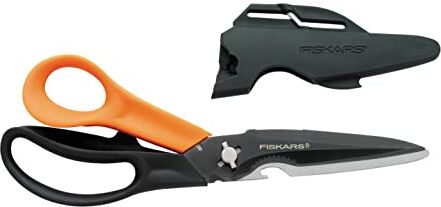 Fiskars Forbici Multiuso con Lame Separabili, Inclusa Custodia con Affilaforbici, 23 cm, Rivestimento in Titanio, Lama in Acciaio Inox/Impugnatura in Plastica, Nero/Arancione, Cuts + More,