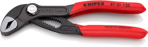 KNIPEX Cobra Pinza Regolabile di Nuova Generazione per Tubi e Dadi Bonderizzata Grigia, Rivestiti in Resina Sintetica Antiscivolo 125 Mm (Confezione Self-Service/Blister) 87 01 125 Sb