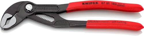 KNIPEX Cobra Pinza Regolabile di Nuova Generazione per Tubi e Dadi Bonderizzata Grigia, Rivestiti in Resina Sintetica Antiscivolo 180 Mm 87 01 180