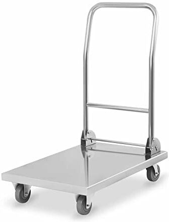 Royal Catering RCFT-1.1 Carrello a Piattaforma Carrello Trasporto Pieghevole (400 kg, Superficie di Carico 82 x 52 cm, Ruote di Gomma) Acciaio Inox