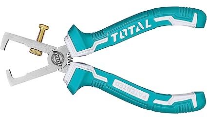 TOTAL Tools Pinza Spellafili   160 mm   Ideale per Elettricisti   Sbuccia, Taglia e Crimpa Cavi   Alta Precisione   Realizzata in Cromo Vanadio   Manico Bimateriale