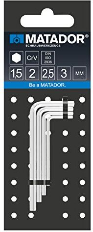 Matador Set chiave a brugola, corta, esagonale, 1,5/2/2,5/3 mm,