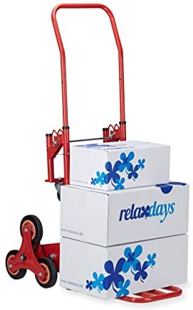 Relaxdays Carrello Portapacchi, Saliscale, capacità di Carico 50/150 kg, Portacasse Multifunzionale, 2in1, Rosso, Metallo, plastica, 1 pz