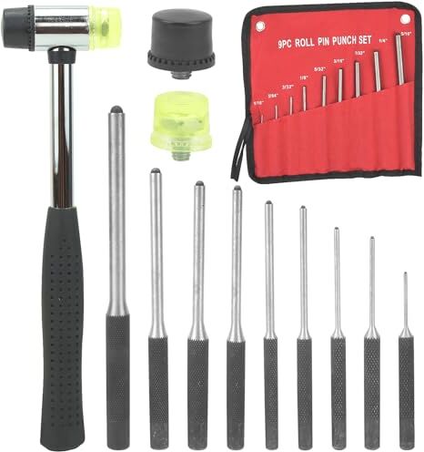 BIGP 9 Pcs Punzoni Perni a Rullo Perni, Set di Punzoni Pin Punch Tool Kit, Punzoni Meccanici Attrezzo per muro, cemento, pietra