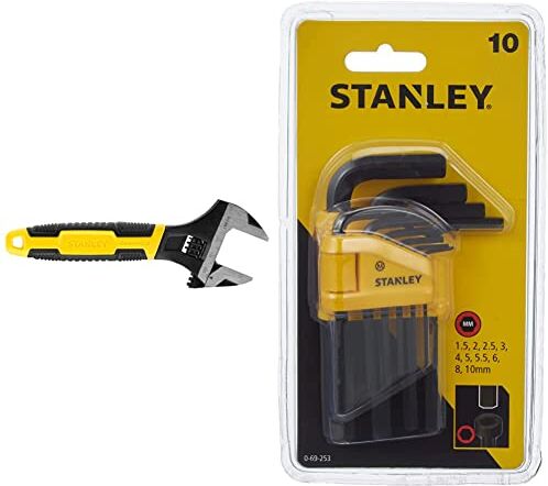 Stanley MAXSTEEL Chiave regolabile 25 x 150 mm Finitura protettiva fosfato e impugnatura ergonomica bimateriale 0-90-947 & 0-69-253 Set 10 chiavi esagonali maschio (brugola)