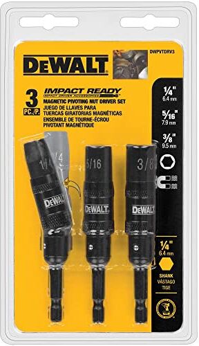 DeWalt 3-piece Impact Ready Pivoting Nutsetters, 1/10,2 cm ", 3/20,3 cm, 5/40,6 cm