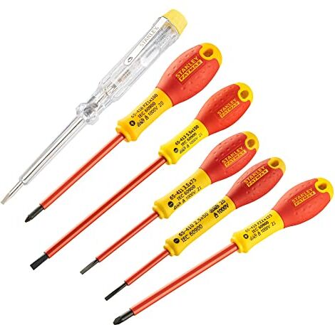 Stanley Set di 6 cacciaviti isolati 1000V, lama in acciaio, impugnatura morbida, Multicolore [Classe di efficienza energetica A+] [Classe di efficienza energetica A+].