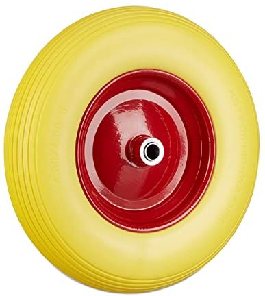 Relaxdays Ruota per Carriola 4.80 4.00-8 in Gomma Piena Cerchione di Acciaio, Antipanne, Carico max 100 kg, Giallo-Rosso