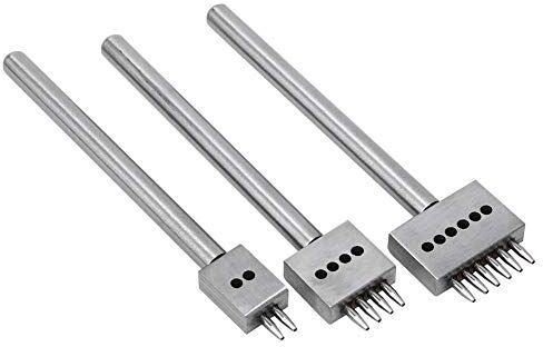 Hztyyier 3Pcs 2/4/6 Strumento artigianale in pelle d'acciaio perforatore Fila perforatrice Strumento per punzonatura per allacciatura fai-da-te con passo 4/5/6/8 mm(6mm Pitch)